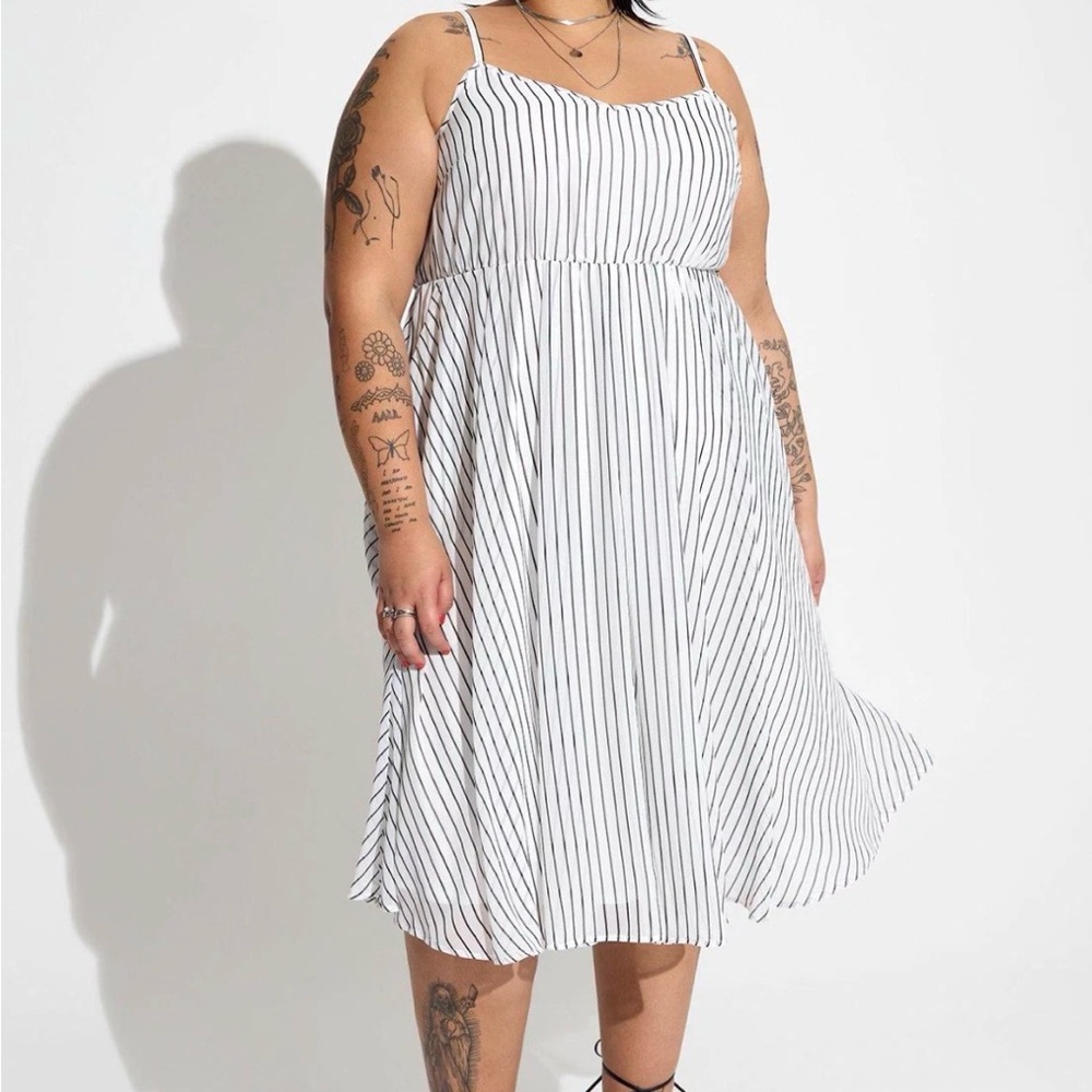Torrid Stripe White Midi Chiffon Pleated Dress 2 NWT